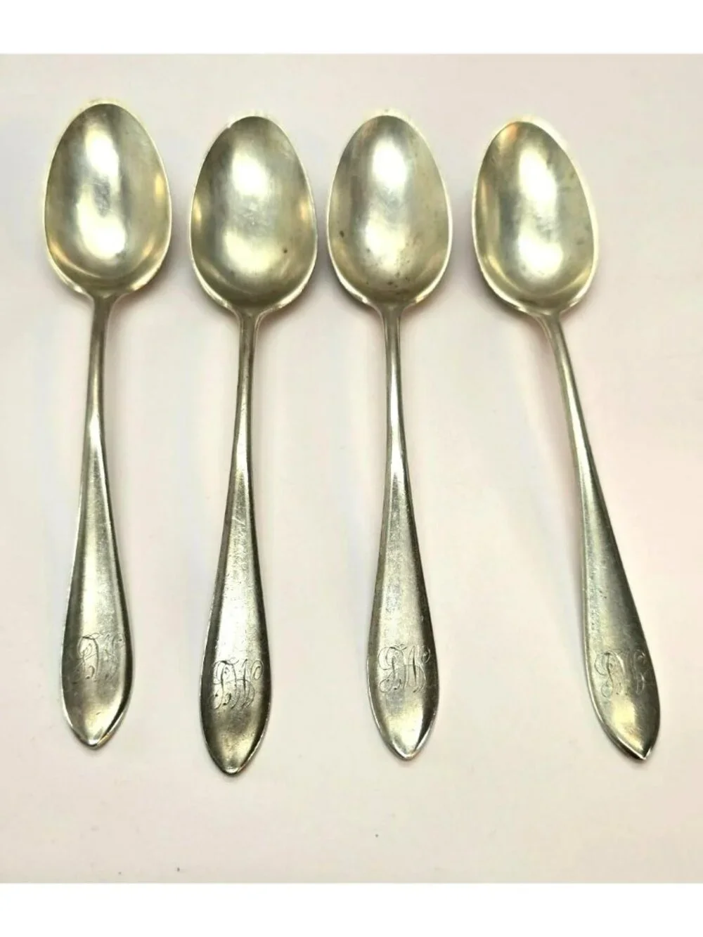 Sterling Silver Monogrammed Teaspoons Set Of 4 Antique Vintage CM2265